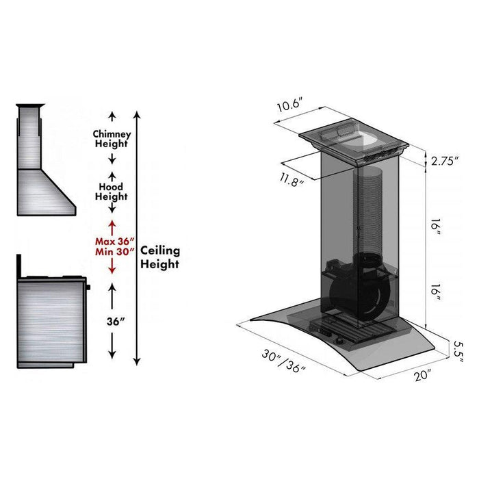 ZLINE 36 in. Stainless Steel Wall Range Hood with Built-in CrownSound Bluetooth Speakers KZCRN-BT-36