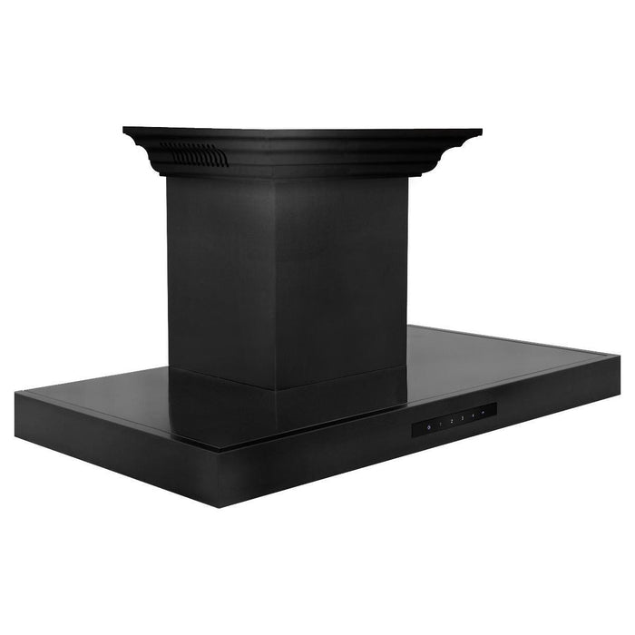 ZLINE 36 in. Wall Mount Range Hood In Black Stainless Steel with BlueTooth Crown Molding BSKENCRN-BT-36