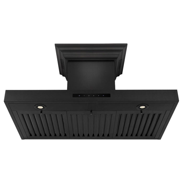 ZLINE 36 in. Wall Mount Range Hood In Black Stainless Steel with BlueTooth Crown Molding BSKENCRN-BT-36