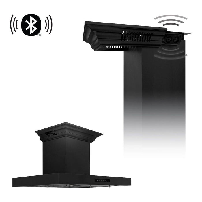 ZLINE 36 in. Wall Mount Range Hood In Black Stainless Steel with BlueTooth Crown Molding BSKENCRN-BT-36