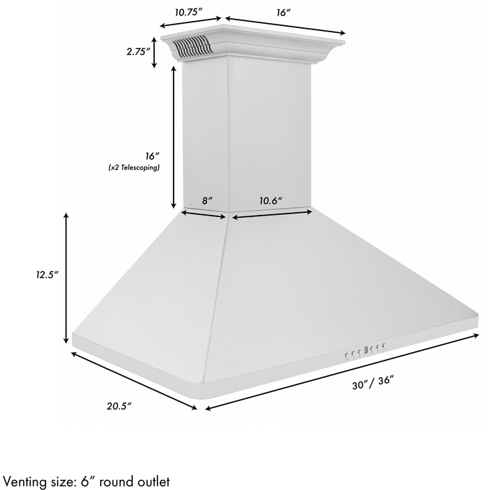 ZLINE 36 in. Wall Mount Range Hood In Stainless Steel with Built-in CrownSound Bluetooth Speakers KF1CRN-BT-36