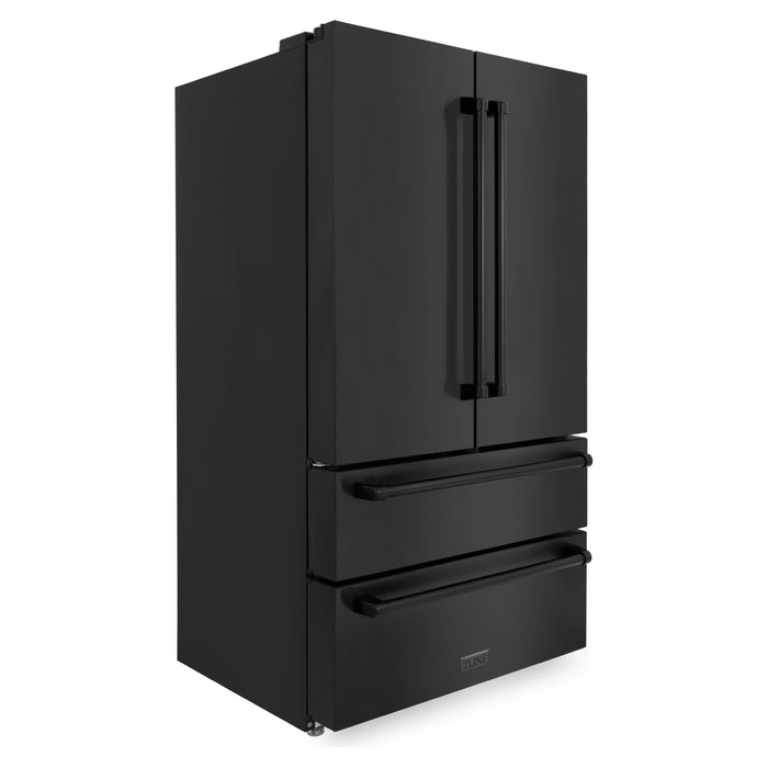 ZLINE 36 inch 22.5 cu. ft. French Door Refrigerator with Ice Maker In Black Stainless Steel RFM-36-BS