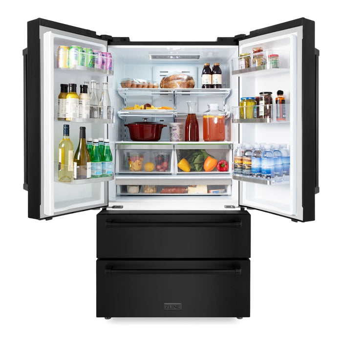 ZLINE 36 inch 22.5 cu. ft. French Door Refrigerator with Ice Maker In Black Stainless Steel RFM-36-BS