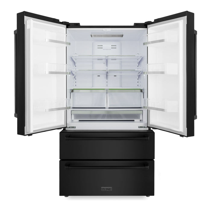 ZLINE 36 inch 22.5 cu. ft. French Door Refrigerator with Ice Maker In Black Stainless Steel RFM-36-BS