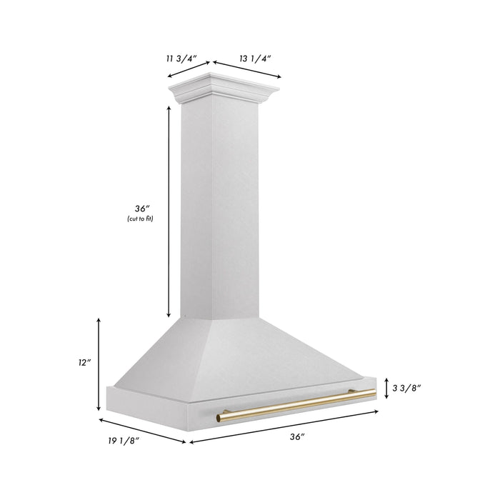 ZLINE 36 Inch Autograph Edition DuraSnow® Stainless Steel Range Hood with Gold Handle, KB4SNZ-36-G