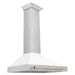 ZLINE 36 Inch Autograph Edition Stainless Steel Range Hood with a Matte White Shell and Gold Handle, KB4STZ-WM36-G