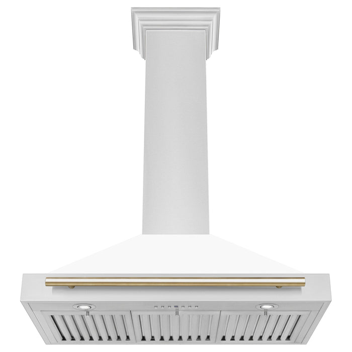 ZLINE 36 Inch Autograph Edition Stainless Steel Range Hood with a Matte White Shell and Gold Handle, KB4STZ-WM36-G