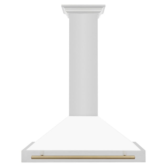 ZLINE 36 Inch Autograph Edition Stainless Steel Range Hood with White Matte Shell and Champagne Bronze Handle, KB4STZ-WM36-CB