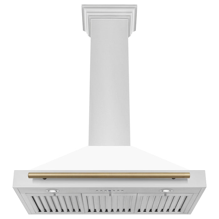 ZLINE 36 Inch Autograph Edition Stainless Steel Range Hood with White Matte Shell and Champagne Bronze Handle, KB4STZ-WM36-CB