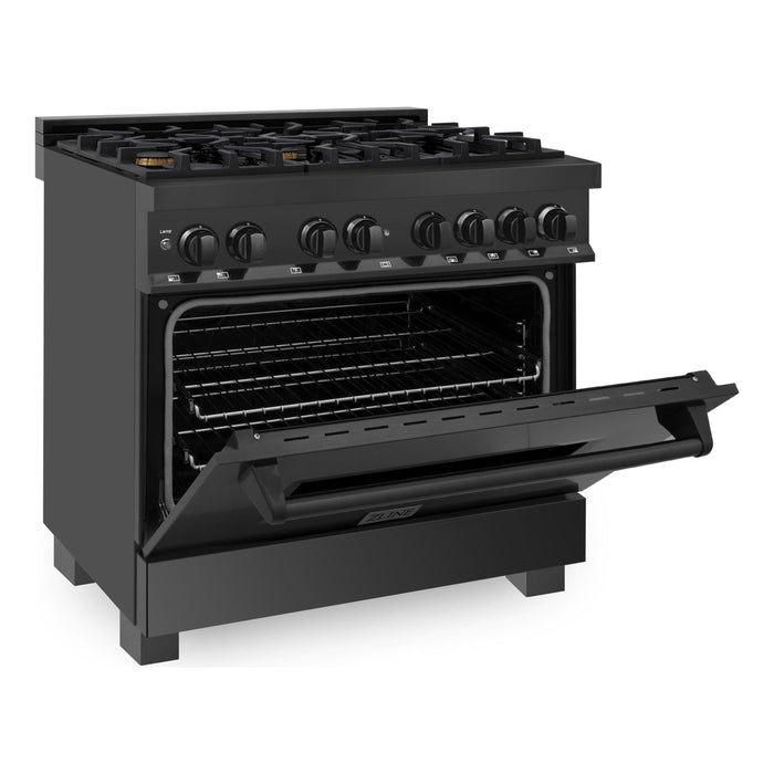 ZLINE 36-Inch Black Stainless 4.6 Cu.Ft. 6 Gas Burner/Electric Oven Range with Brass Burners RAB-BR-36