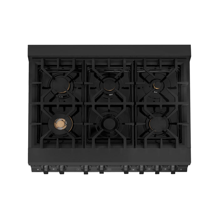 ZLINE 36-Inch Black Stainless 4.6 Cu.Ft. 6 Gas Burner/Electric Oven Range with Brass Burners RAB-BR-36