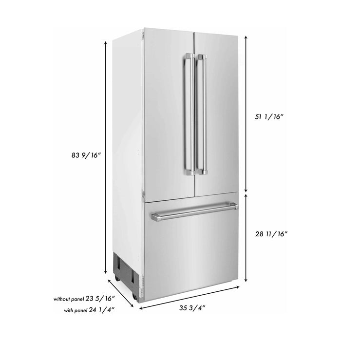 ZLINE 36-Inch Built-In 19.6 cu. ft. 3-Door French Door Refrigerator with Internal Water and Ice Dispenser in Stainless Steel (RBIV-304-36)