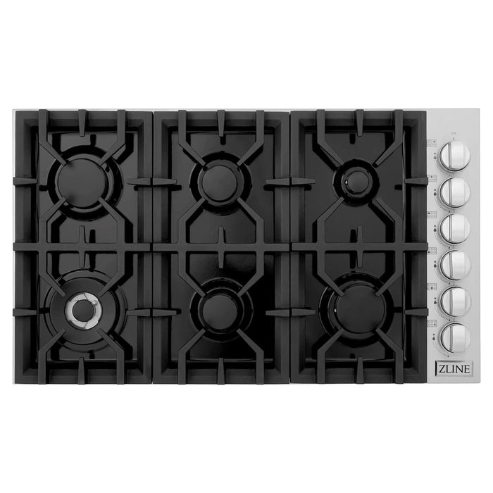 ZLINE 36-Inch Drop-In Gas Stovetop with 6 Gas Burners and Black Porcelain Top (RC36-PBT)