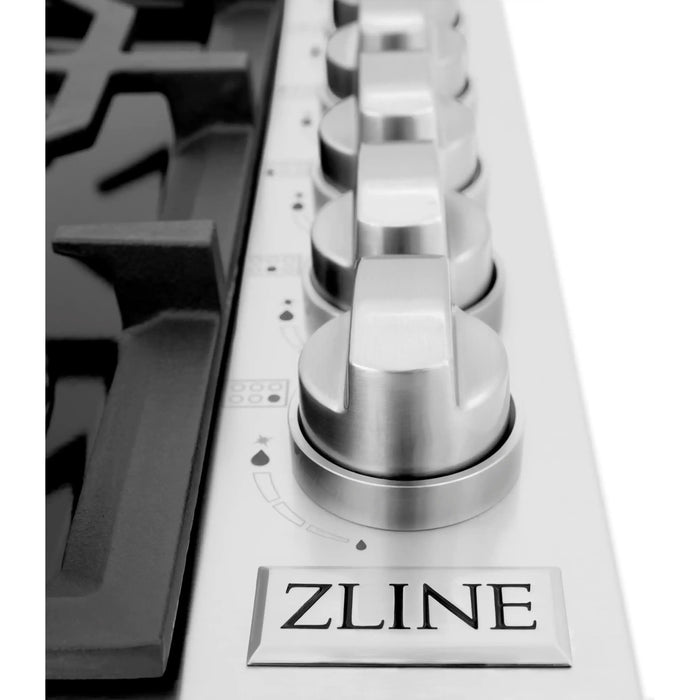 ZLINE 36-Inch Drop-In Gas Stovetop with 6 Gas Burners and Black Porcelain Top (RC36-PBT)