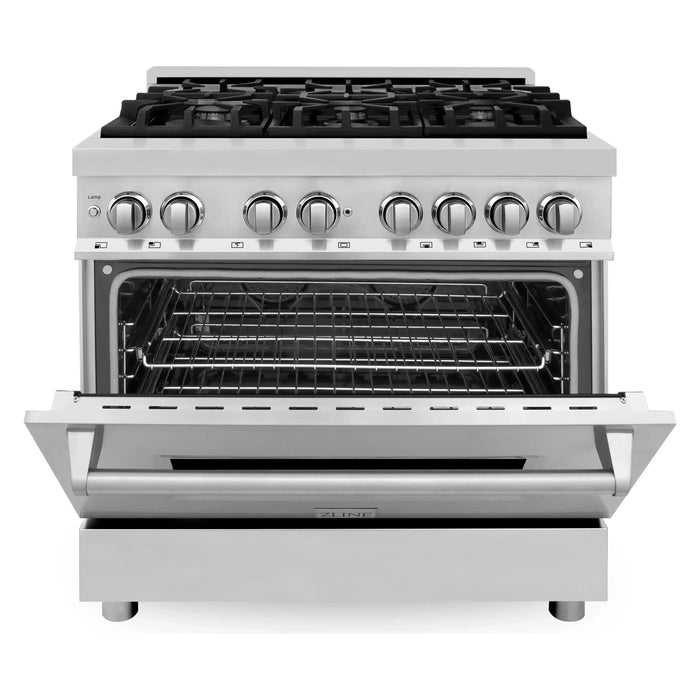 ZLINE 36-Inch Dual Fuel Range with Gas Burners and Electric Oven In Stainless Steel RA36