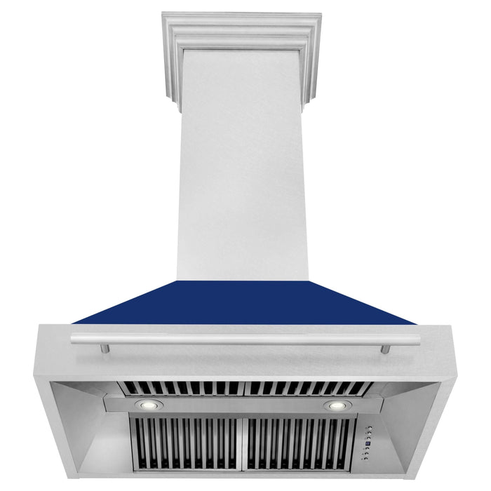 ZLINE 36 Inch DuraSnow® Stainless Steel Range Hood with Blue Gloss Shell, 8654SNX-BG-36