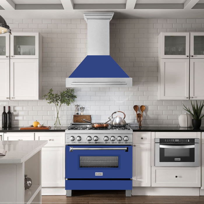 ZLINE 36 Inch DuraSnow® Stainless Steel Range Hood with Blue Matte Shell, 8654SNX-BM-36