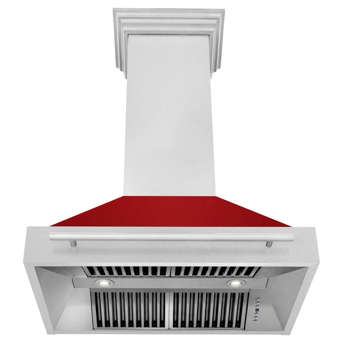 ZLINE 36 Inch DuraSnow® Stainless Steel Range Hood with Red Gloss Shell, 8654SNX-RG-36