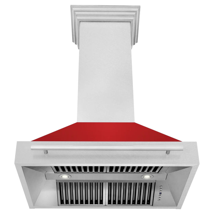 ZLINE 36 Inch DuraSnow® Stainless Steel Range Hood with Red Matte Shell, 8654SNX-RM-36