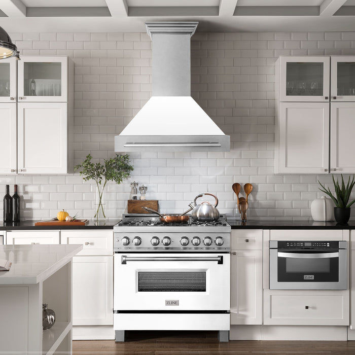 ZLINE 36 Inch DuraSnow Stainless Steel Range Hood with White Matte Shell 8654SNX-WM-36