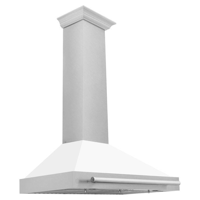 ZLINE 36 Inch DuraSnow® Stainless Steel Range Hood with White Matte Shell and Stainless Steel Handle, KB4SNX-WM-36