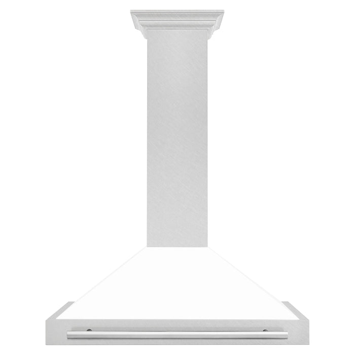 ZLINE 36 Inch DuraSnow® Stainless Steel Range Hood with White Matte Shell and Stainless Steel Handle, KB4SNX-WM-36