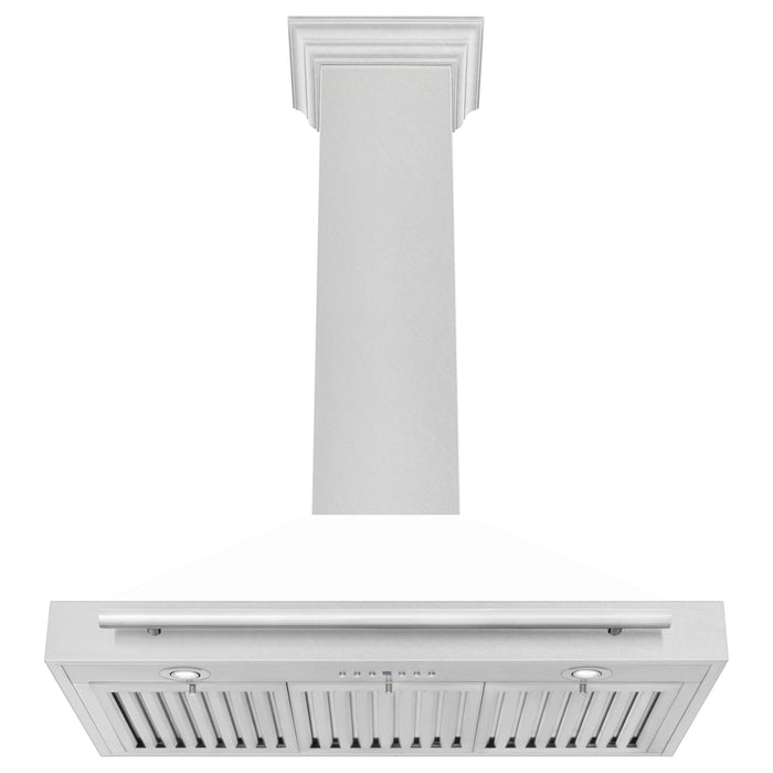 ZLINE 36 Inch DuraSnow® Stainless Steel Range Hood with White Matte Shell and Stainless Steel Handle, KB4SNX-WM-36