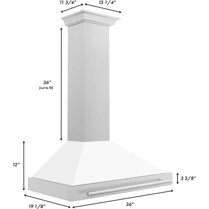 ZLINE 36 Inch DuraSnow® Stainless Steel Range Hood with White Matte Shell and Stainless Steel Handle, KB4SNX-WM-36