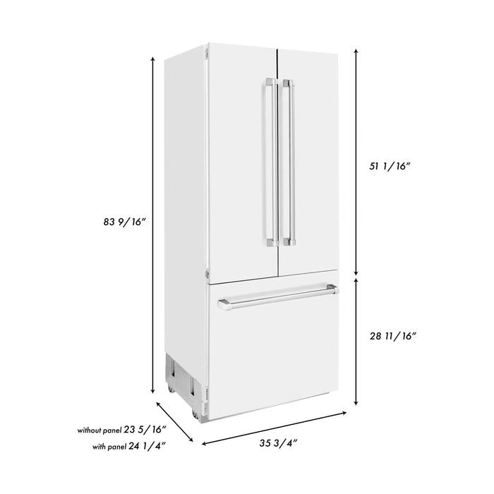 ZLINE 36-Inch Panel Ready 19.6 cu. Ft. Built-In 3-Door French Door Refrigerator with Internal Water and Ice Dispenser (RBIV-36)