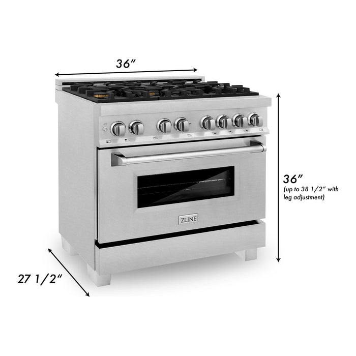 ZLINE 36-Inch Professional 4.6 Cu. Ft. 6 Dual Fuel Range In DuraSnow Stainless Steel With Brass Burners RAS-SN-BR-36