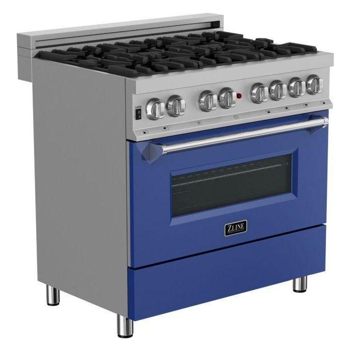 ZLINE 36-Inch Professional Dual Fuel Range In DuraSnow Stainless with Blue Matte Door RAS-BM-36