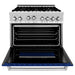 ZLINE 36 inch Professional Gas Range In Stainless Steel with Blue Gloss Door RG-BG-36