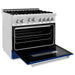 ZLINE 36 inch Professional Gas Range In Stainless Steel with Blue Gloss Door RG-BG-36