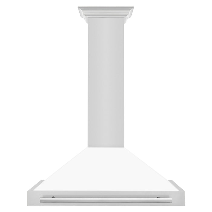 ZLINE 36 Inch Stainless Steel Range Hood with White Matte Shell and Stainless Steel Handle, KB4STX-WM-36