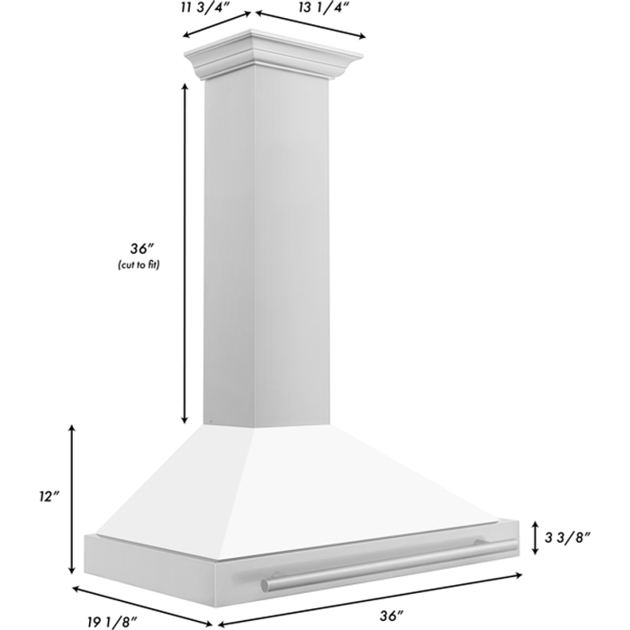 ZLINE 36 Inch Stainless Steel Range Hood with White Matte Shell and Stainless Steel Handle, KB4STX-WM-36