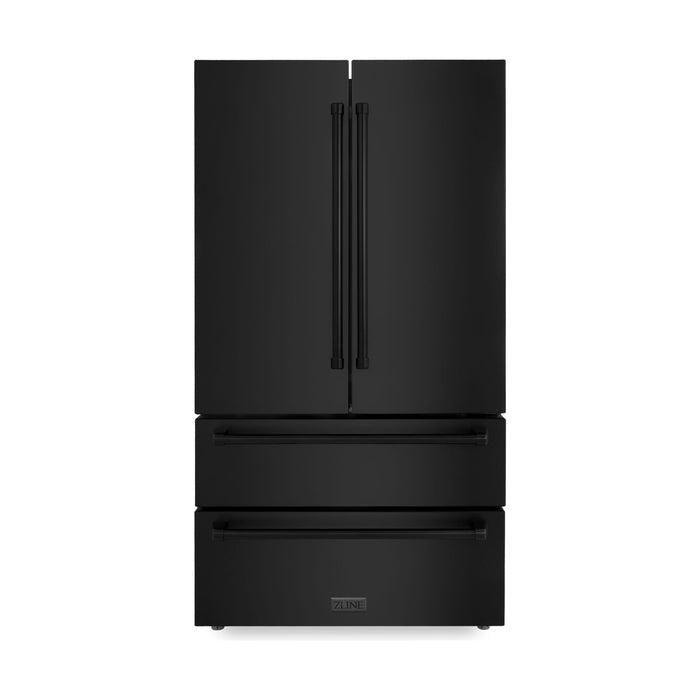 ZLINE 4-Piece Appliance Package - 48 In. Rangetop, Range Hood, Refrigerator, and Wall Oven in Black Stainless Steel, 4KPR-RTBRH48-AWS