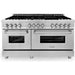 ZLINE 4-Piece Appliance Package - 60 In. Dual Fuel Range, Refrigerator with Water and Ice Dispenser, Range Hood and Dishwasher in Stainless Steel, 4KPRW-RARH60-DWV