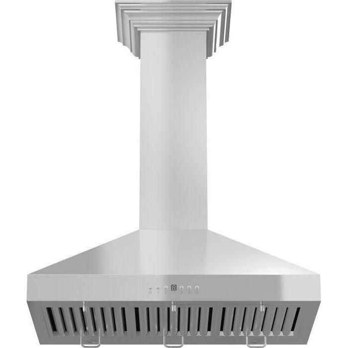 ZLINE 42 in. Convertible Vent Wall Mount Range Hood in Stainless Steel with Crown Molding, KL3CRN-42