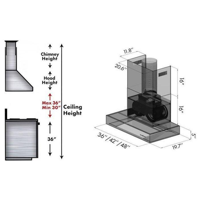 ZLINE 42 In. Ducted Professional Wall Mount Range Hood In Stainless Steel KECOM-42