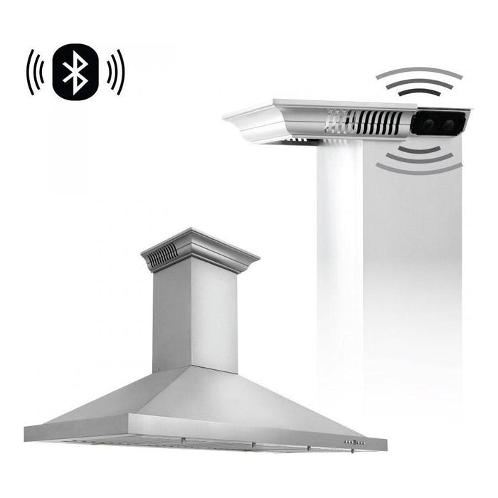 ZLINE 42 in. Stainless Steel Wall Range Hood with Built-in CrownSound Bluetooth Speakers KBCRN-BT-42