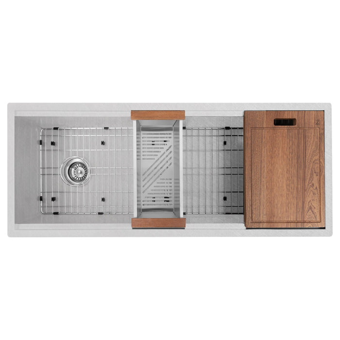 ZLINE 43 in. Garmisch Undermount Single Bowl DuraSnow Stainless Steel Kitchen Sink with Bottom Grid and Accessories SLS-43S