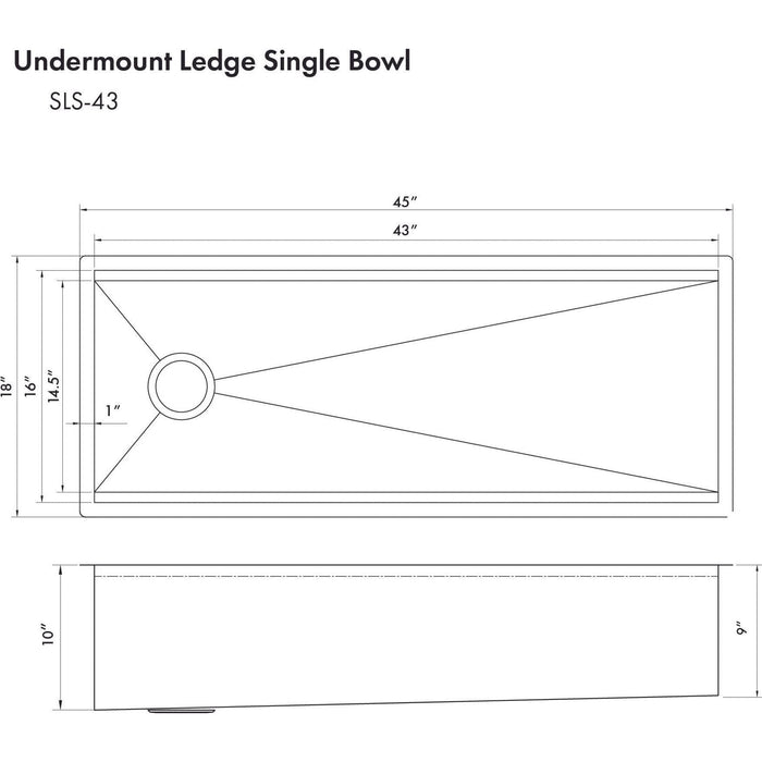 ZLINE 43 in. Garmisch Undermount Single Bowl DuraSnow Stainless Steel Kitchen Sink with Bottom Grid and Accessories SLS-43S