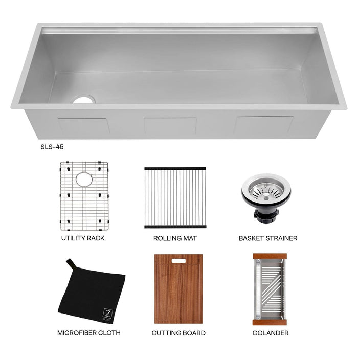 ZLINE 45 in. Garmisch Undermount Single Bowl Stainless Steel Kitchen Sink with Bottom Grid and Accessories SLS-45