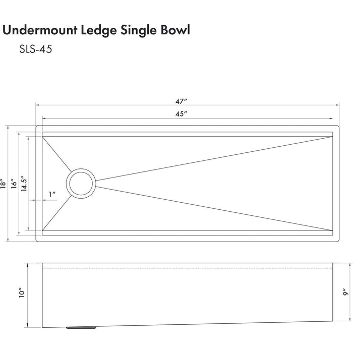 ZLINE 45 in. Garmisch Undermount Single Bowl Stainless Steel Kitchen Sink with Bottom Grid and Accessories SLS-45