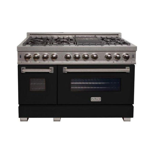 ZLINE 48" Dual Fuel Range with Black Matte Door & 48" Range Hood Appliance Package 2KP-RASBLMRH48