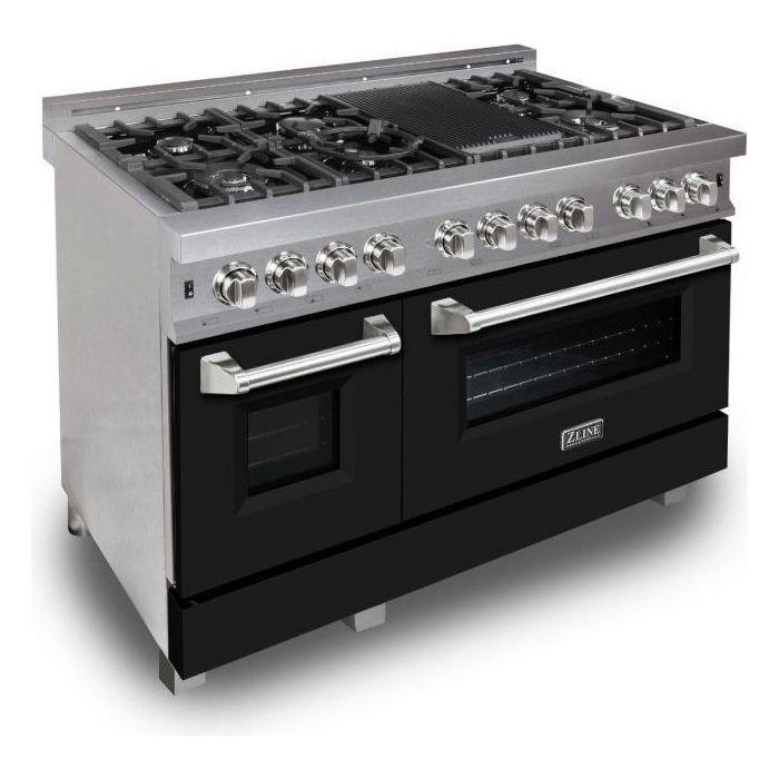 ZLINE 48" Dual Fuel Range with Black Matte Door & 48" Range Hood Appliance Package 2KP-RASBLMRH48