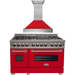 ZLINE 48" Dual Fuel Range with Red Matte Door & 48" Range Hood Appliance Package 2KP-RASRMRH48