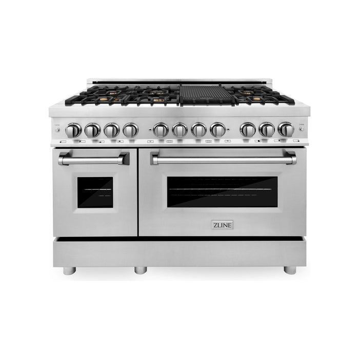 ZLINE 48 In. 6.0 cu. ft. Gas Burner, Electric Oven with Griddle and Brass Burners in Stainless Steel, RA-BR-GR-48