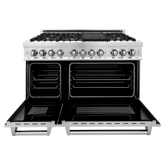 ZLINE 48 In. 6.0 cu. ft. Gas Burner, Electric Oven with Griddle and Brass Burners in Stainless Steel, RA-BR-GR-48