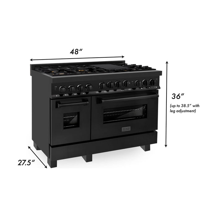 ZLINE 48 In. 6.0 cu. ft. Range with Gas Stove and Gas Oven in Black Stainless Steel with Brass Burners, RGB-BR-48